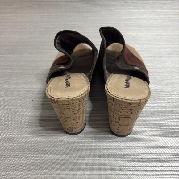 Hush Puppies Womens Multi Brown Suede Mule Shoe Sandal Heels Retro Casual SZ 10 - Picture 3 of 7